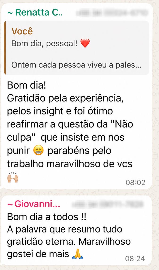 Depoimentos sobre insights vividos na palestra
