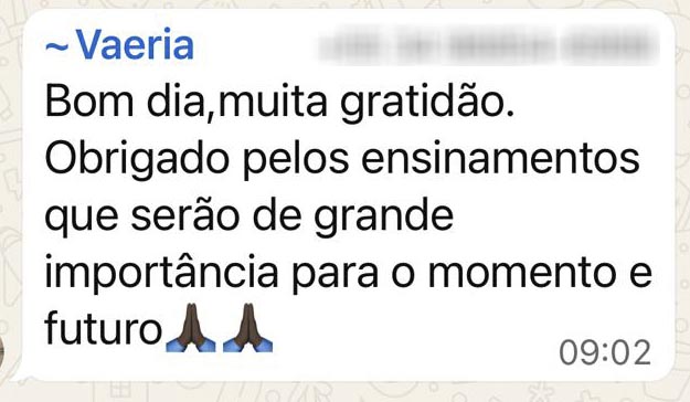 Depoimento de gratidão pelos ensinamentos recebidos